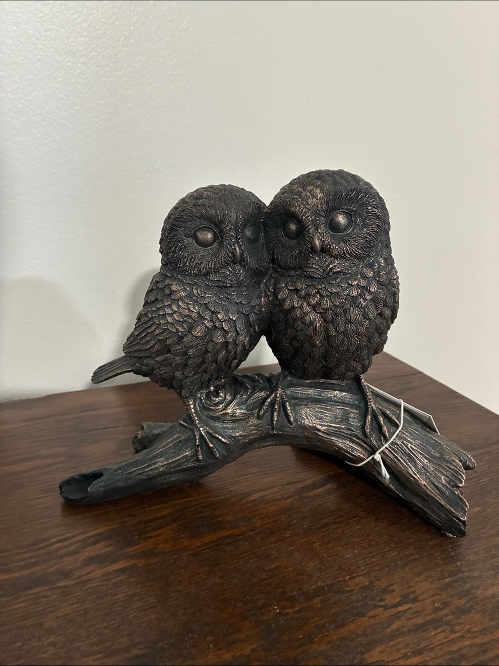 NWT- Absolutely Precious- Bronze-Tone- Owl Couple Perched on a Branch Sculpture